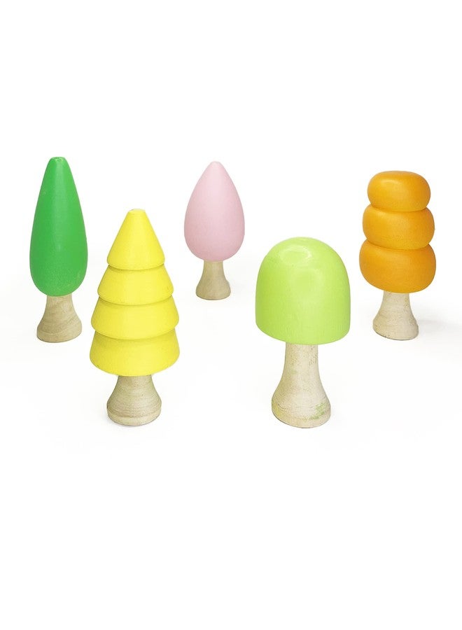 مجموعة أشجار خشبية من كافرون - 5 أشجار صغيرة من الخشب الطبيعي باللون الأخضر، لعبة تعليمية مونتيسوري للأطفال، أشجار غابة خشبية للعب التخيلي، عالم مصغر وديكور منزلي - Image 5